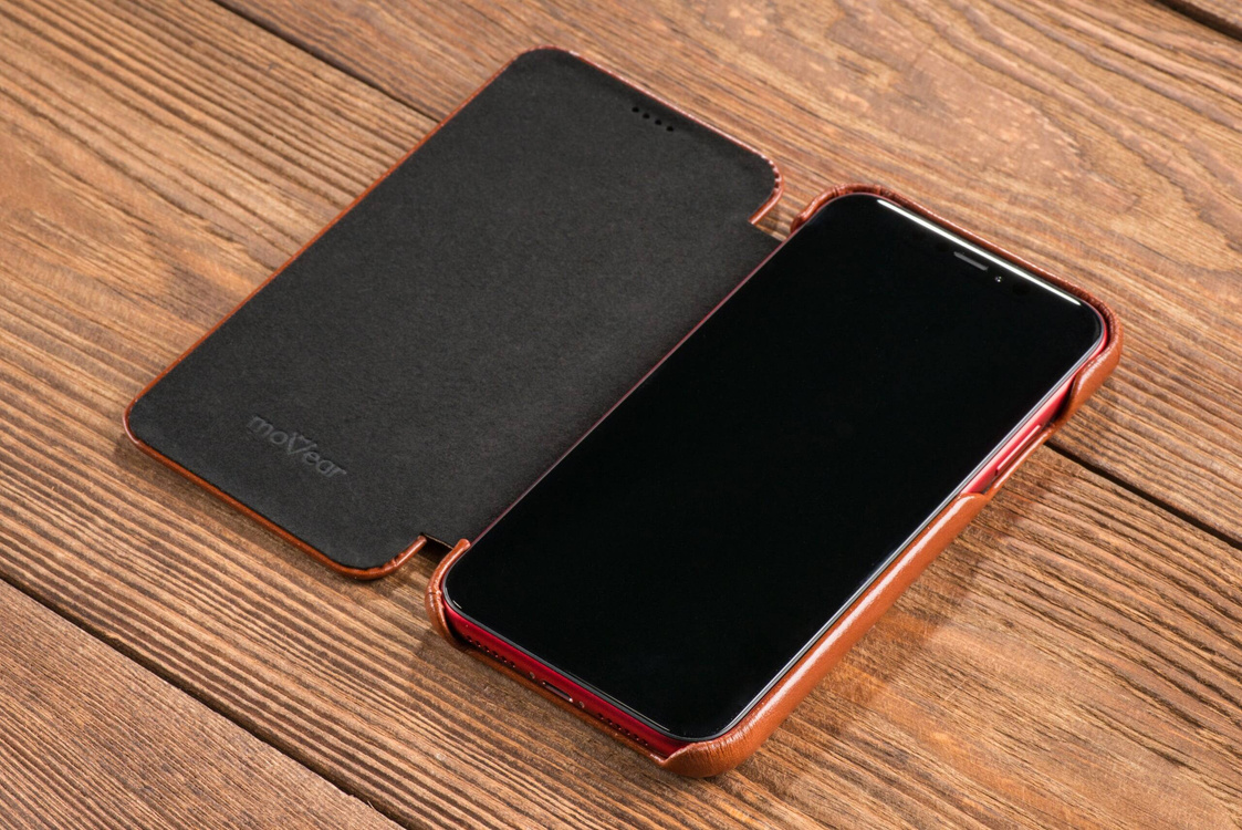 moVear flipSide S skórzane etui do Apple iPhone Xr (6.1") | Skóra naturalna vintage (Brązowa)