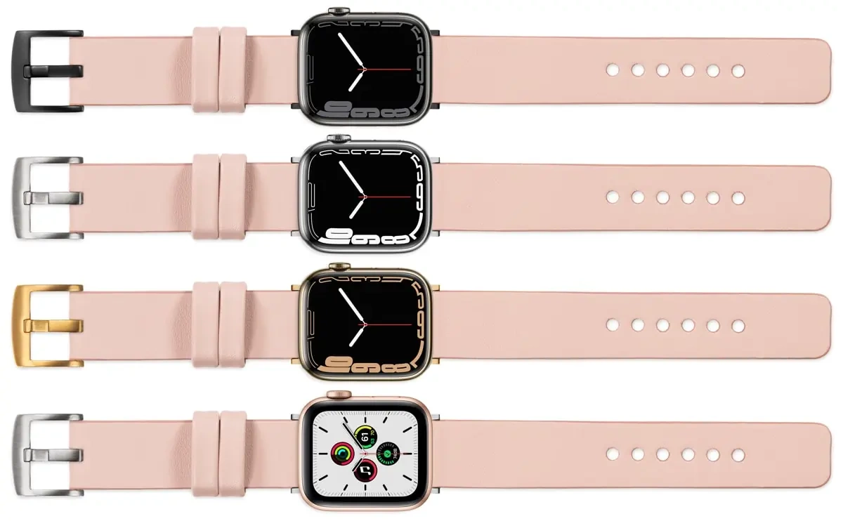 moVear Prestige S1 Skórzany pasek 22mm do Apple Watch 10 / 9 / 8 / 7 / 6 / 5 / 4 / SE (42/41/40mm) | Różowy cielisty [adapter i klamra do wyboru]