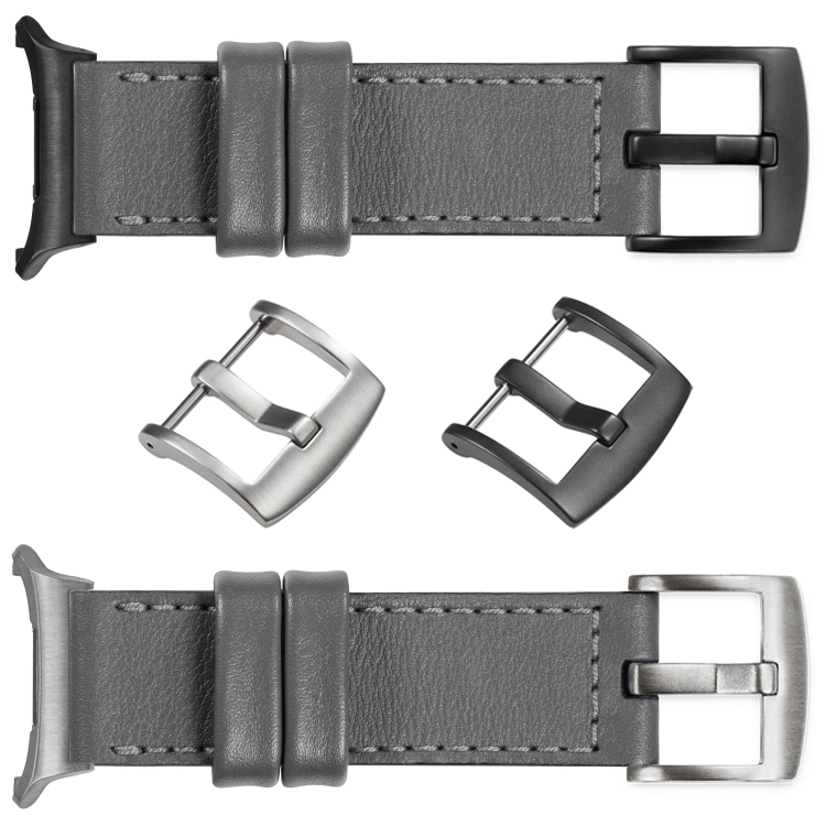moVear Prestige C1 Skórzany pasek 24mm do Samsung Galaxy Watch Ultra | Szary, szare przeszycie [rozmiary XS-XXL i klamra do wyboru]
