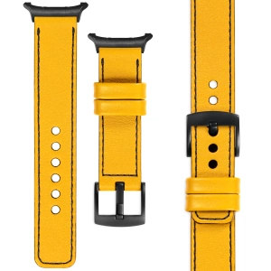 moVear Prestige C1 Skórzany pasek 24mm do Samsung Galaxy Watch Ultra | Żółty, czarne przeszycie [rozmiary XS-XXL i klamra do wyboru]