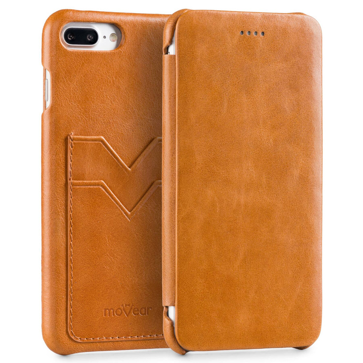 moVear flipSide S+ Skórzane Etui do Apple iPhone 8 Plus / 7 Plus | Skóra Vintage | Jasnobrązowy