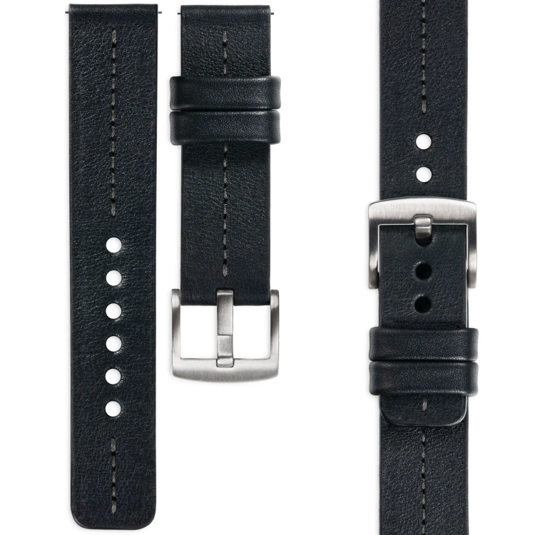 moVear Prestige C2 Skórzany pasek 24mm do zegarka | Czarny, grafitowe przeszycie [rozmiary XS-XXL i klamra do wyboru]