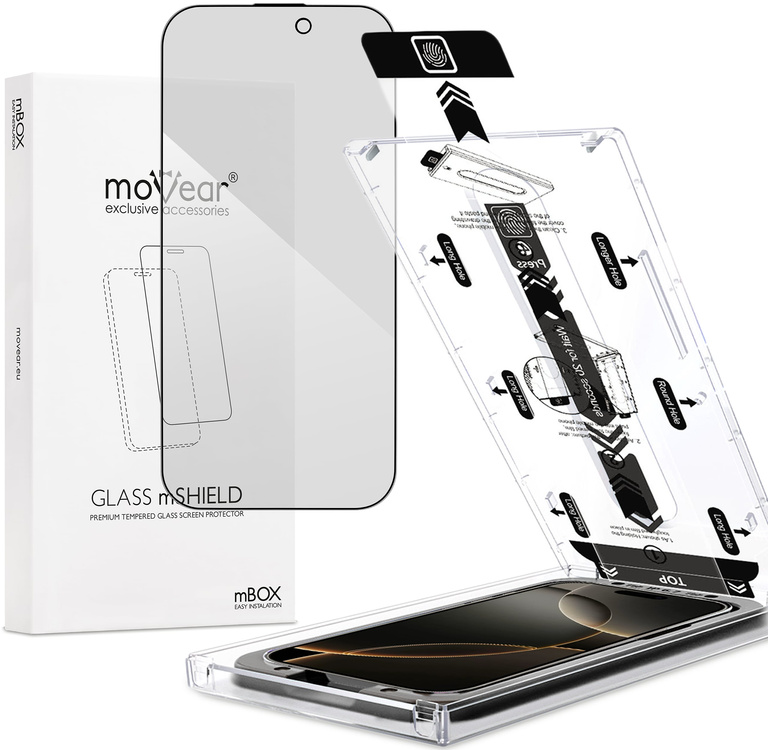 moVear mBOX GLASS mSHIELD 2.5D MAX privacy do Apple iPhone 17 Pro / 17 / 16 Pro (6.3") (Anty spy, z Aplikatorem)