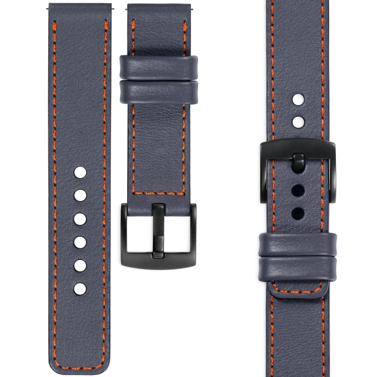 moVear Prestige C1 Skórzany pasek 20mm do zegarka | Szary stalowy, ciemnopomarańczowe przeszycie [rozmiary XS-XXL i klamra do wyboru]