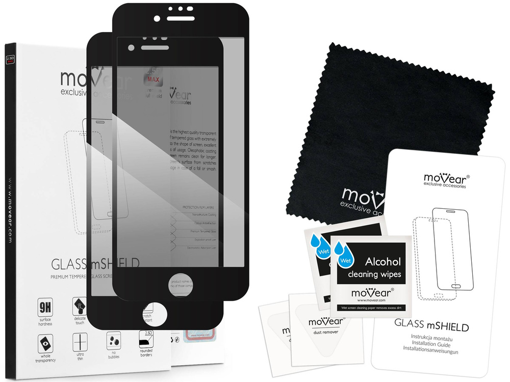 2 szt. | moVear GLASS mSHIELD 2.5D MAX privacy do Apple iPhone SE (2022 / 2020) / 8 / 7 (4.7") (Prywatyzujące, kompatybilne z etui)