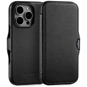 moVear flipSide 4C skórzane etui do Apple iPhone 16 Pro (6.3") | Skóra naturalna gładka (Czarna)