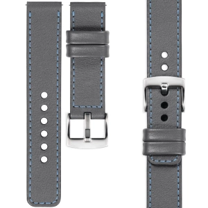 moVear Prestige C1 Skórzany pasek 18mm do zegarka | Szary, błękitne przeszycie [rozmiary XS-XXL i klamra do wyboru]
