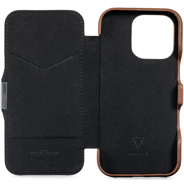 moVear flipSide 4C skórzane etui do Apple iPhone 16 Pro (6.3") | Skóra naturalna olejowana (Ciemnobrązowa)