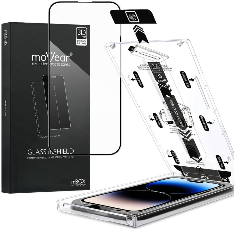 moVear mBOX GLASS mSHIELD 3D PRO do Apple iPhone 14 Pro Max (6.7") (łatwy montaż)