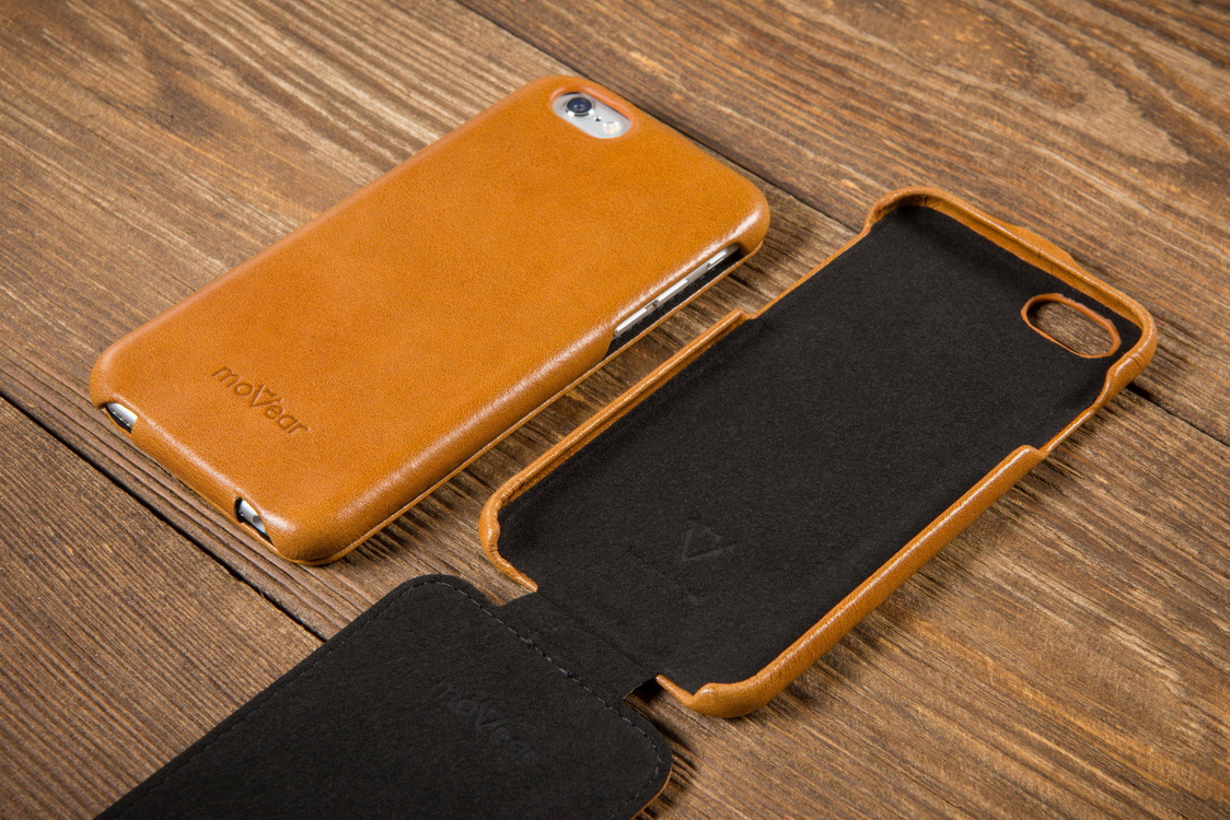 moVear flipDown C Skórzane Etui do Apple iPhone 6 / 6s | Skóra Vintage | Jasnobrązowy