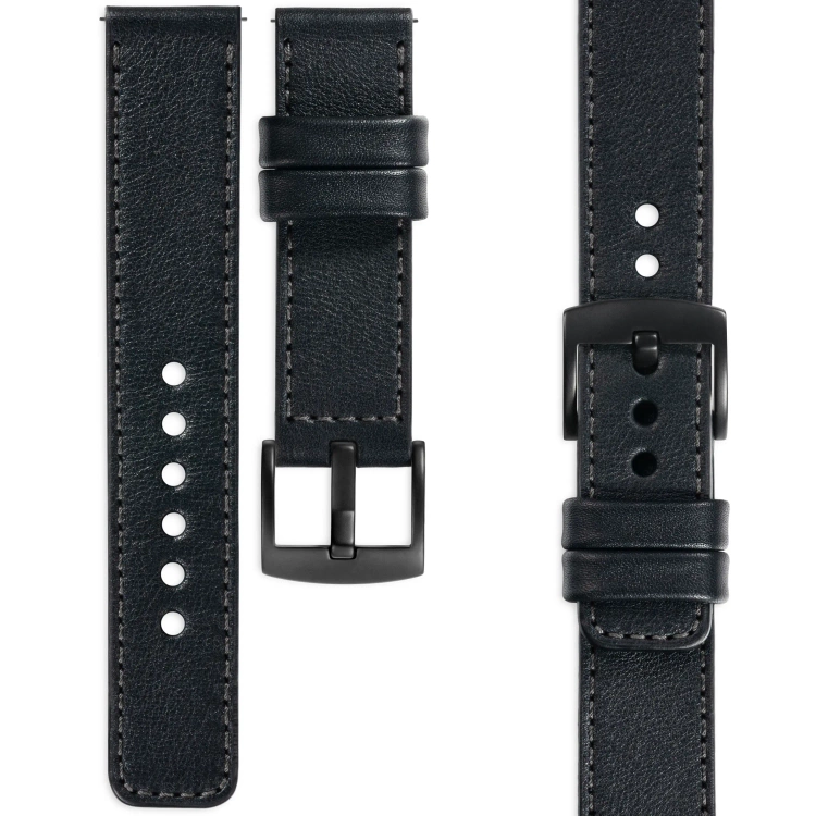 moVear Prestige C1 Skórzany pasek 20mm do zegarka | Czarny, grafitowe przeszycie [rozmiary XS-XXL i klamra do wyboru]