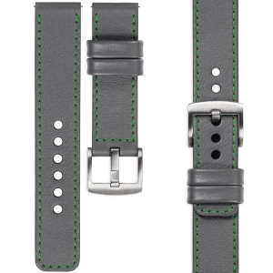 moVear Prestige C1 Skórzany pasek 24mm do zegarka | Szary, zielone przeszycie [rozmiary XS-XXL i klamra do wyboru]