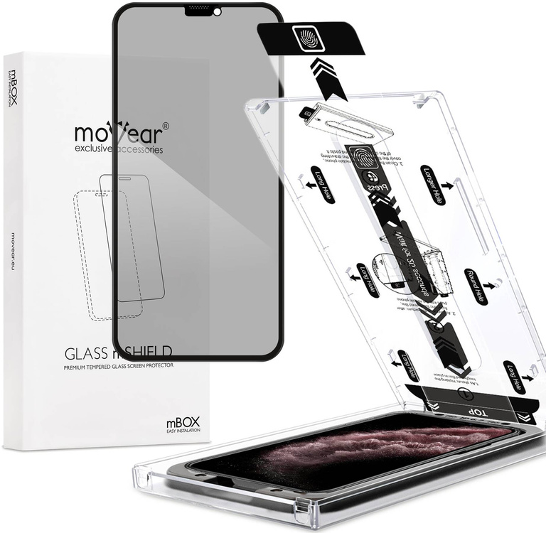 moVear mBOX GLASS mSHIELD 2.5D MAX privacy do Apple iPhone 11 Pro Max / Xs MAX (6.5") (Anty spy, z Aplikatorem)