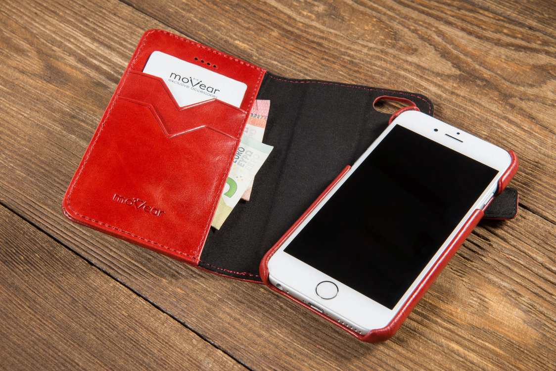 moVear multiCover W Skórzane Etui 3w1 do Apple iPhone 6 / 6s | Portfel, Wallet | Skóra Vintage | Czerwony