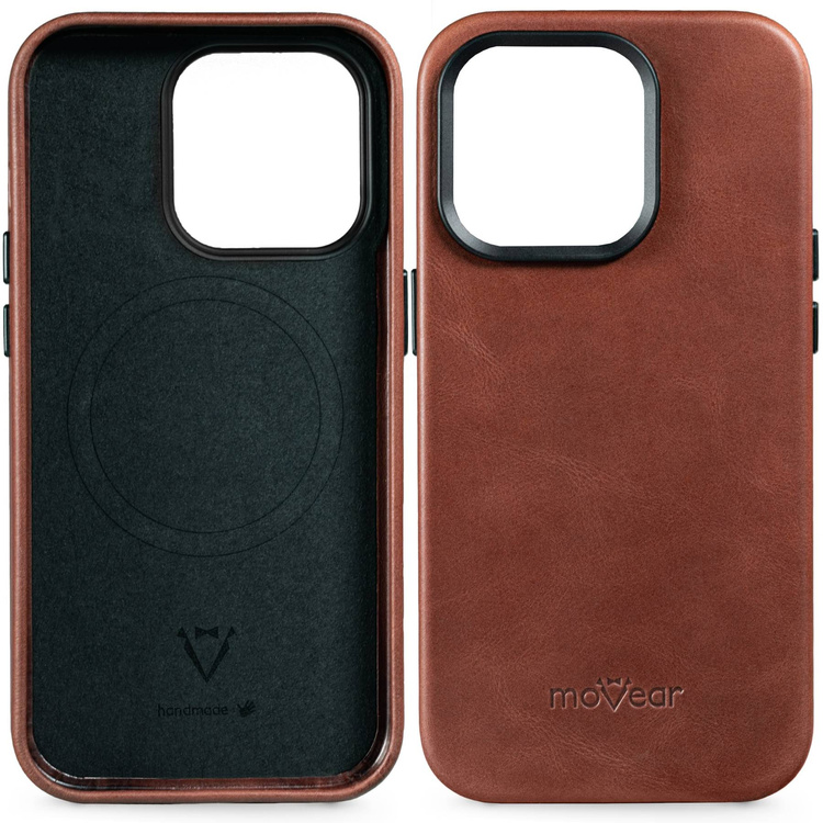 moVear backCover 4S Skórzane plecki do Apple iPhone 14 Pro Max (6.7") | kompatybilne z MagSafe, Skóra naturalna olejowana (Kasztanowy brązowy)