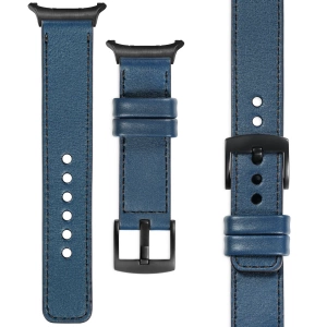 moVear Prestige C1 Skórzany pasek 22mm do Samsung Galaxy Watch Ultra | Niebieski jeans, czarne przeszycie [rozmiary XS-XXL i klamra do wyboru]