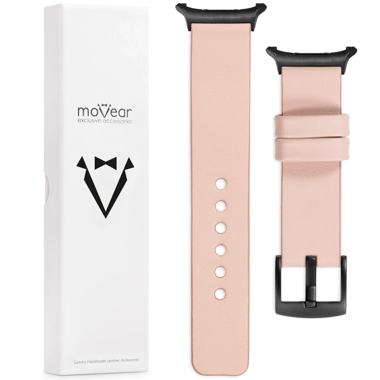moVear Prestige S1 Skórzany pasek 24mm do Samsung Galaxy Watch Ultra | Różowy cielisty [rozmiary XS-XXL i klamra do wyboru]