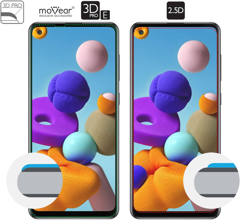 moVear GLASS mSHIELD 3D PRO-E do Samsung Galaxy A21 (6.5") (kompatybilne z etui)
