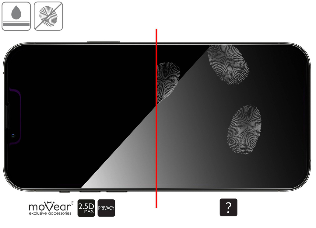 moVear GLASS mSHIELD 2.5D MAX privacy do Apple iPhone 14 Plus / 13 Pro Max (6.7") (Prywatyzujące, kompatybilne z etui)