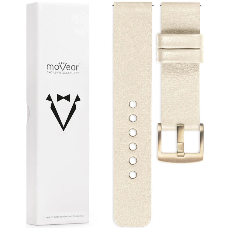 moVear Prestige S1 Skórzany pasek 18mm do Garmin Vivoactive 4S, Venu 3S/2S, Vívomove 3S | Beżowy [rozmiary XS-XXL i klamra do wyboru]