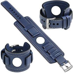 moVear Prestige CW1 Szeroki skórzany pasek 20mm do Samsung Galaxy Watch 7 / 6 / 5 / 4 / 3 & Pro / FE / Classic / Active | Granatowy, białe przeszycie [rozmiary XS-XXL i klamra do wyboru]