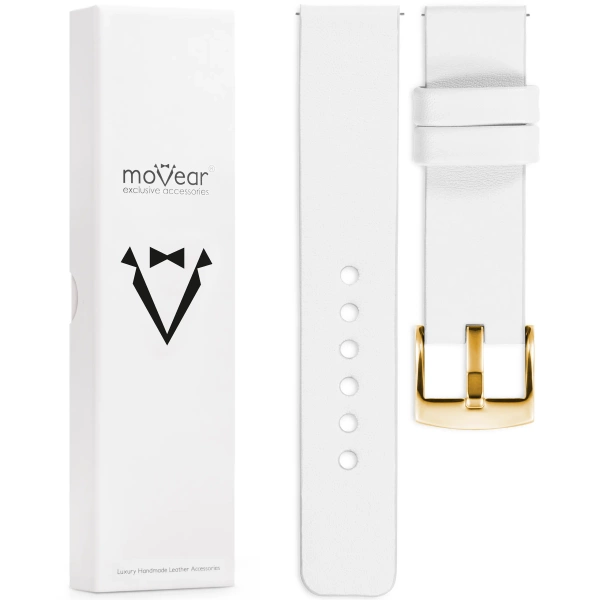 moVear Prestige S1 Skórzany pasek 18mm do zegarka | Biały [rozmiary XS-XXL i klamra do wyboru]