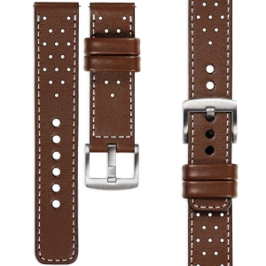 moVear Prestige R2 Skórzany pasek 24mm do zegarka | Ciemnobrązowy, białe przeszycie [rozmiary XS-XXL i klamra do wyboru]
