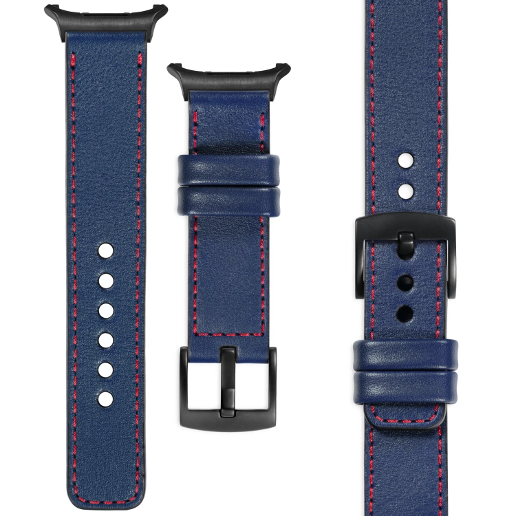 moVear Prestige C1 Skórzany pasek 24mm do Samsung Galaxy Watch Ultra | Granatowy, czerwone przeszycie [rozmiary XS-XXL i klamra do wyboru]