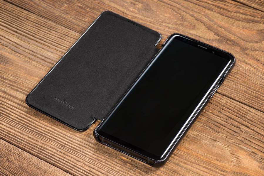 moVear flipSide S skórzane etui do Samsung Galaxy S9+ (Plus) (6.2") | Skóra naturalna olejowana (Czarna)