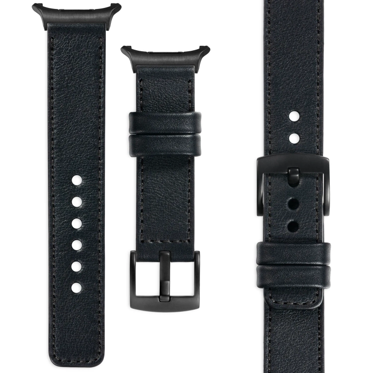 moVear Prestige C1 Skórzany pasek 24mm do Samsung Galaxy Watch Ultra | Czarny, czarne przeszycie [rozmiary XS-XXL i klamra do wyboru]