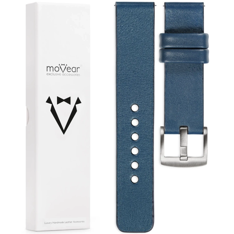 moVear Prestige S1 Skórzany pasek 22mm do Xiaomi Watch S1 / Mi Watch / Amzfit | Niebieski Jeans [rozmiary XS-XXL i klamra do wyboru]