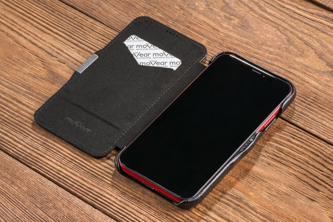 moVear flipSide C skórzane etui do Apple iPhone Xr (6.1") | Skóra naturalna vintage (Czarna)