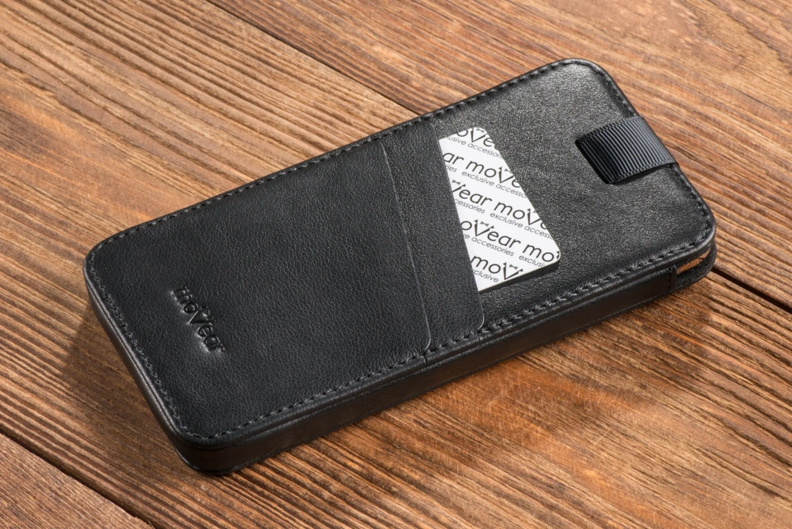moVear pocketCase C+ skórzana wsuwka do Samsung rozmiar L (ok 160 x 79 x 8mm) | Skóra naturalna nappa (Czarna)