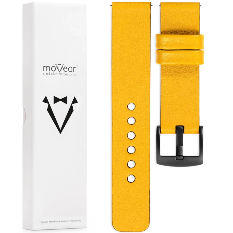 moVear Prestige S1 Skórzany pasek 20mm do Amzfit GTS / Bip / Zeep | Żółty [rozmiary XS-XXL i klamra do wyboru]