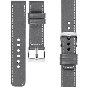 moVear Prestige C1 Skórzany pasek 22mm do zegarka | Szary, białe przeszycie [rozmiary XS-XXL i klamra do wyboru]