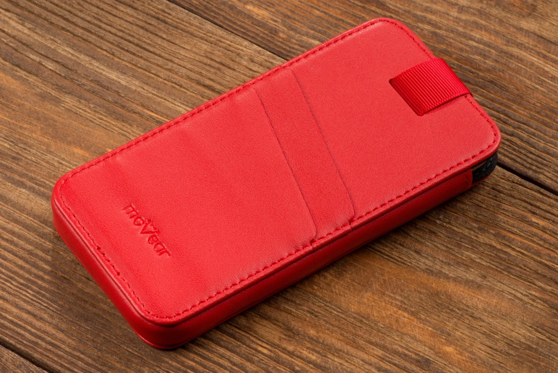 moVear pocketCase C+ skórzana wsuwka do Samsung rozmiar L (ok 160 x 79 x 8mm) | Skóra naturalna nappa (Czerwona)