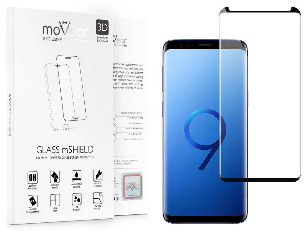 moVear GLASS mSHIELD 3D cf do Samsung Galaxy S9 (5.8") (kompatybilne z etui)
