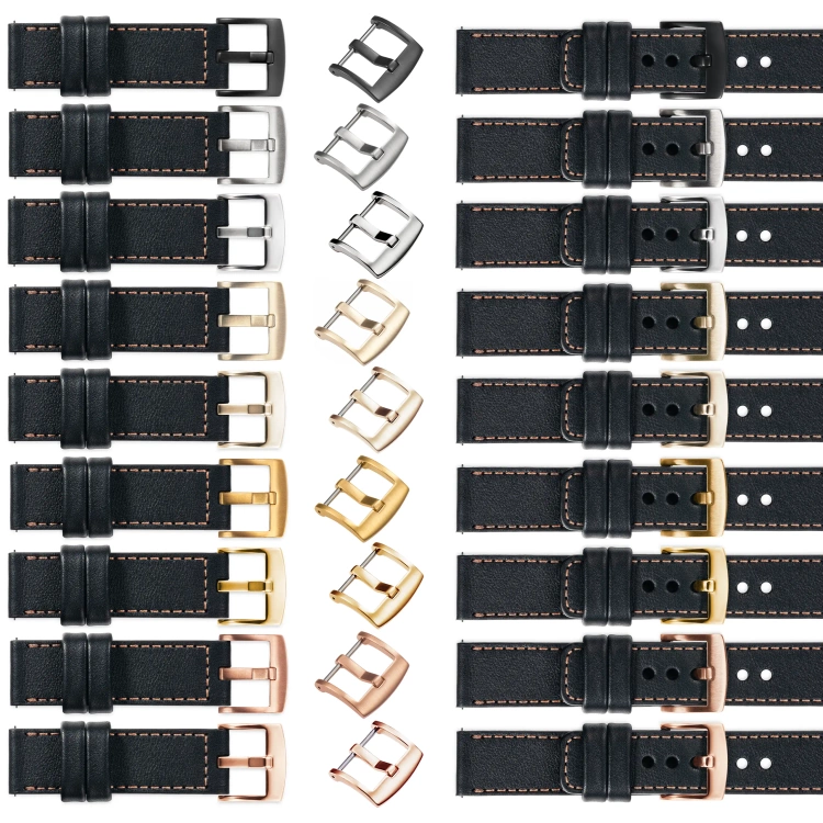 moVear Prestige C1 Skórzany pasek 22mm do Garmin Vivoactive 4, Venu 3/2 | Czarny, różowe złoto przeszycie [rozmiary XS-XXL i klamra do wyboru]