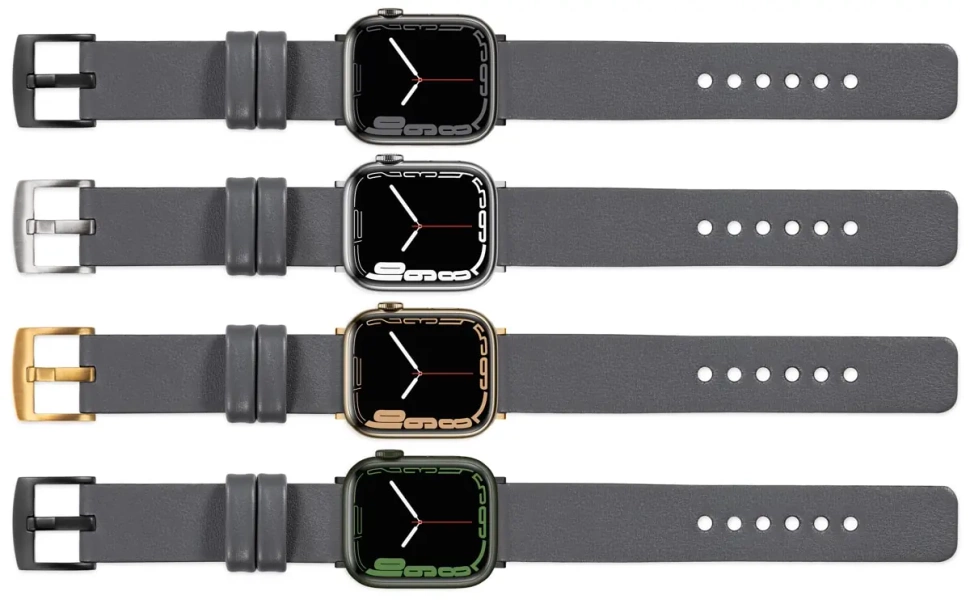 moVear Prestige S1 Skórzany pasek 22mm do Apple Watch 10 / 9 / 8 / 7 / 6 / 5 / 4 / SE (46/45/44mm) & Ultra (49mm) | Szary [adapter i klamra do wyboru]