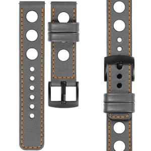 moVear Prestige R1 Skórzany pasek 20mm do zegarka | Szary, pomarańczowe przeszycie [rozmiary XS-XXL i klamra do wyboru]