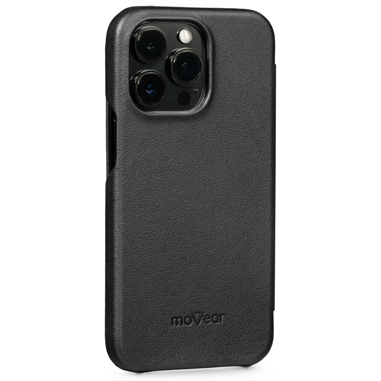 moVear flipSide S skórzane etui do Apple iPhone 13 Pro (6.1") | Skóra naturalna gładka (Czarna)