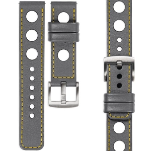 moVear Prestige R1 Skórzany pasek 26mm do zegarka | Szary, żółte przeszycie [rozmiary XS-XXL i klamra do wyboru]