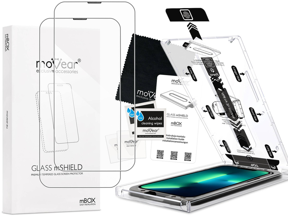 2 szt. | moVear mBOX GLASS mSHIELD 2.5D do Apple iPhone 16e / 14 / 13 / 13 Pro (6.1") (łatwy montaż)