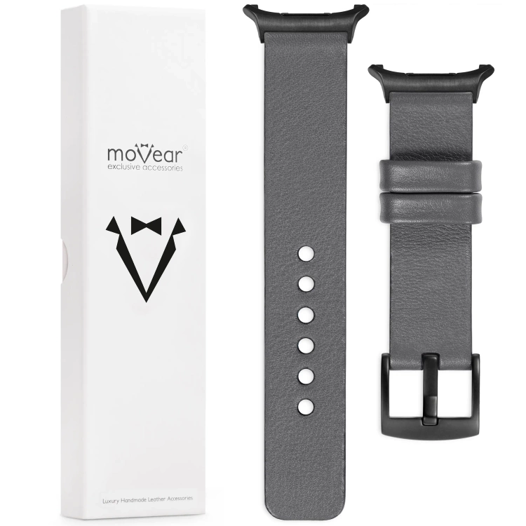 moVear Prestige S1 Skórzany pasek 22mm do Samsung Galaxy Watch Ultra | Szary [rozmiary XS-XXL i klamra do wyboru]