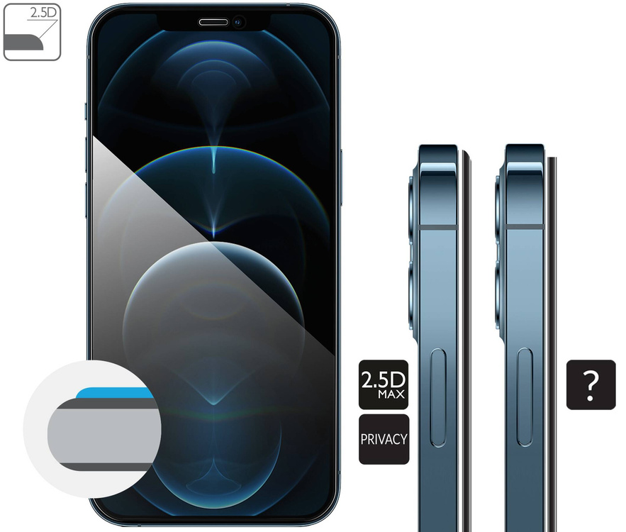 moVear GLASS mSHIELD 2.5D MAX privacy do Apple iPhone 12 Pro Max (6.7") (Prywatyzujące, kompatybilne z etui)
