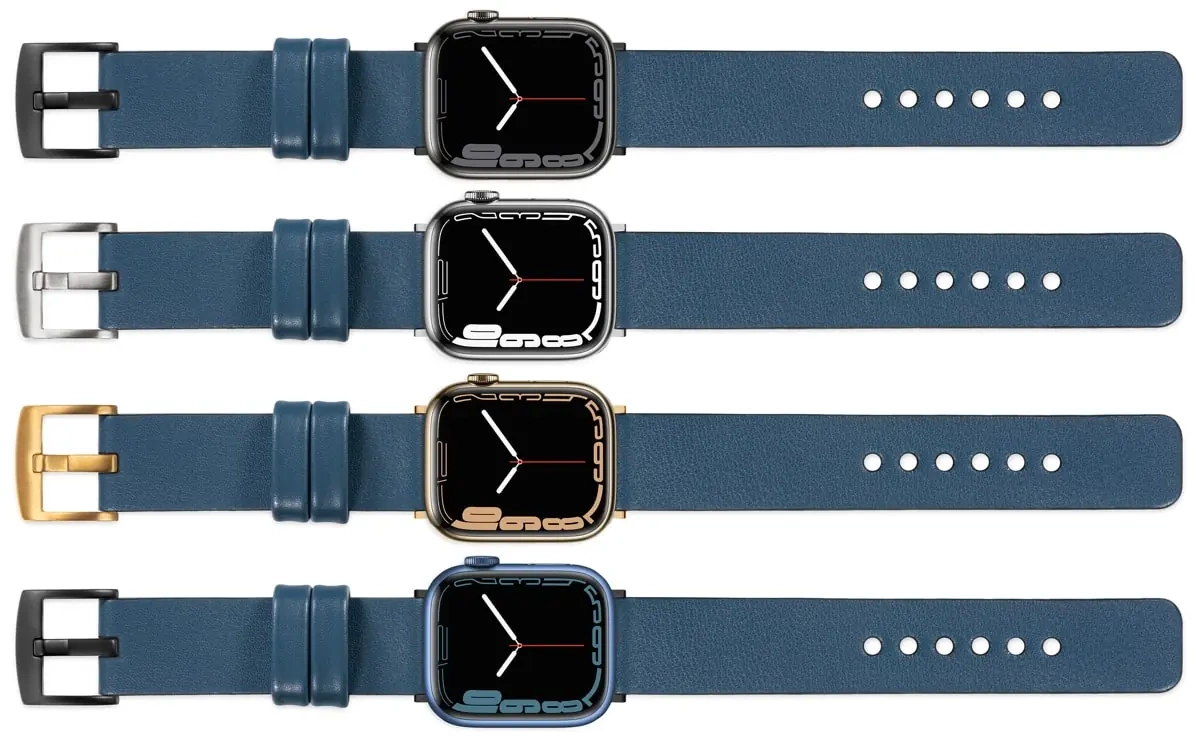 moVear Prestige S1 Skórzany pasek 22mm do Apple Watch 10 / 9 / 8 / 7 / 6 / 5 / 4 / SE (42/41/40mm) | Niebieski Jeans [adapter i klamra do wyboru]