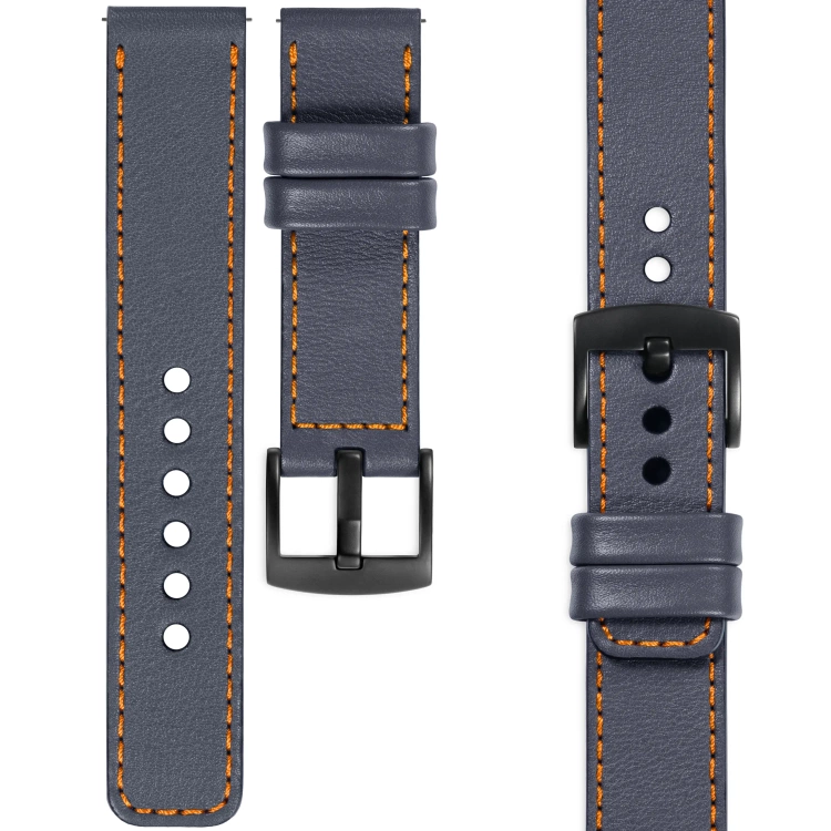 moVear Prestige C1 Skórzany pasek 20mm do zegarka | Szary stalowy, pomarańczowe przeszycie [rozmiary XS-XXL i klamra do wyboru]