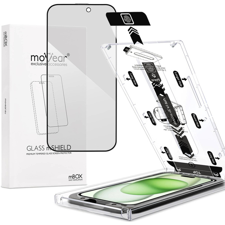 moVear mBOX GLASS mSHIELD 2.5D MAX privacy do Apple iPhone 16 Plus / 15 Plus (6.7") (Anty spy, z Aplikatorem)