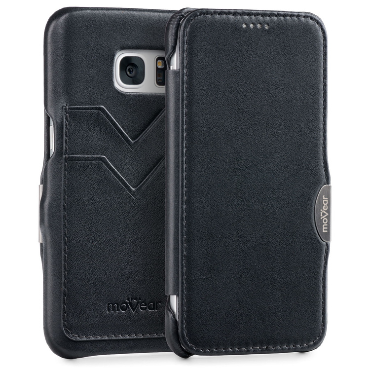 moVear flipSide C+ Skórzane Etui do Samsung Galaxy S6 | Skóra Gładka | Czarny