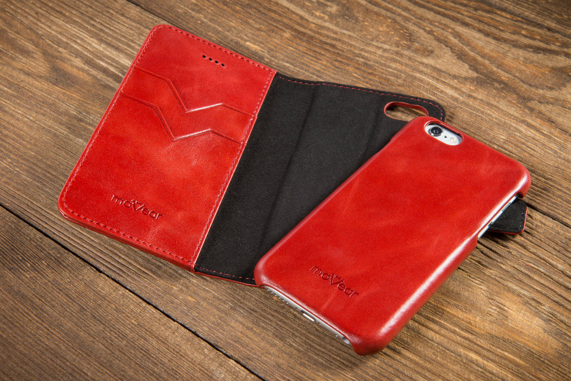moVear multiCover W Skórzane Etui 3w1 do Apple iPhone 6 / 6s | Portfel, Wallet | Skóra Vintage | Czerwony